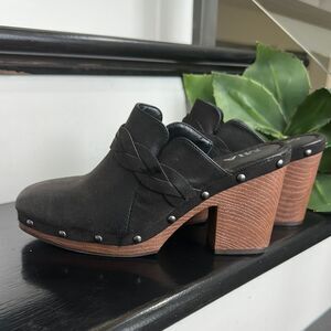 MIA Black Mule Clog Heels 7.5 Braided Strap Studded Block Heel Shoes